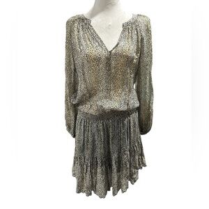 Velvet by Graham‎ & Spencer RRP $565 Leopard Print V-Neck sheer top Dress Size M